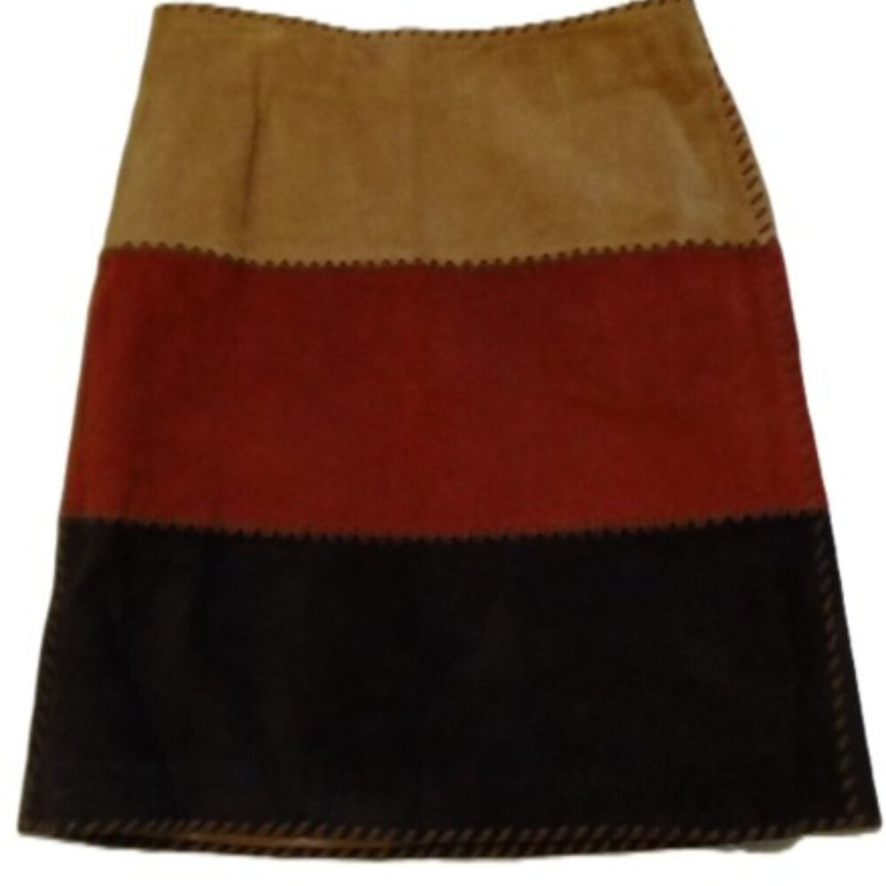 Bagatelle 23" Color Block Suede Leather A-Line Skirt Sz 14